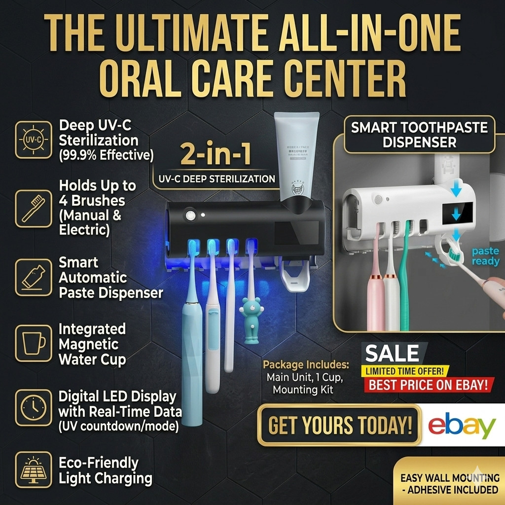 UV Light Sterilizer Toothbrush Holder Cleaner & Automatic Toothpaste Dispenser