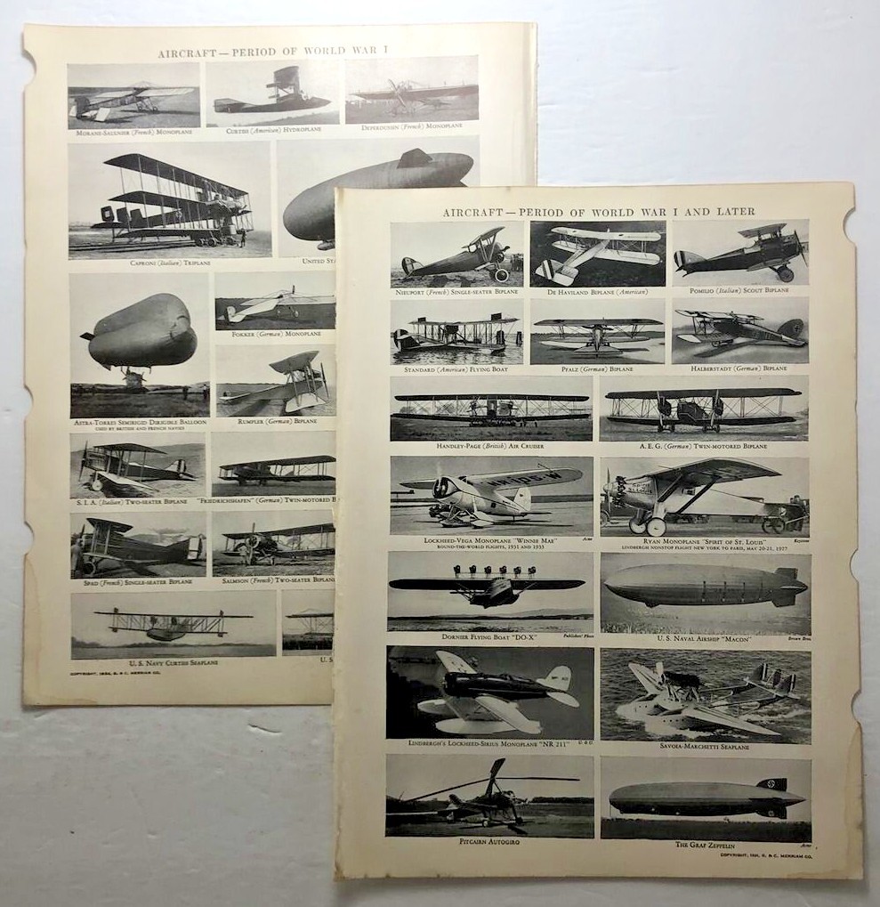 1949 Antique WORLD WAR I AIRCRAFT Vintage Book Print - Webster's Dictionary
