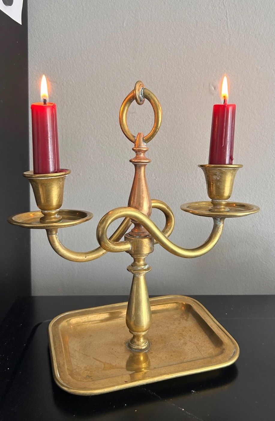 Brass Candelabra Candle Holder 2 Arm Twisted Stem 10” x 9 Removable Cups