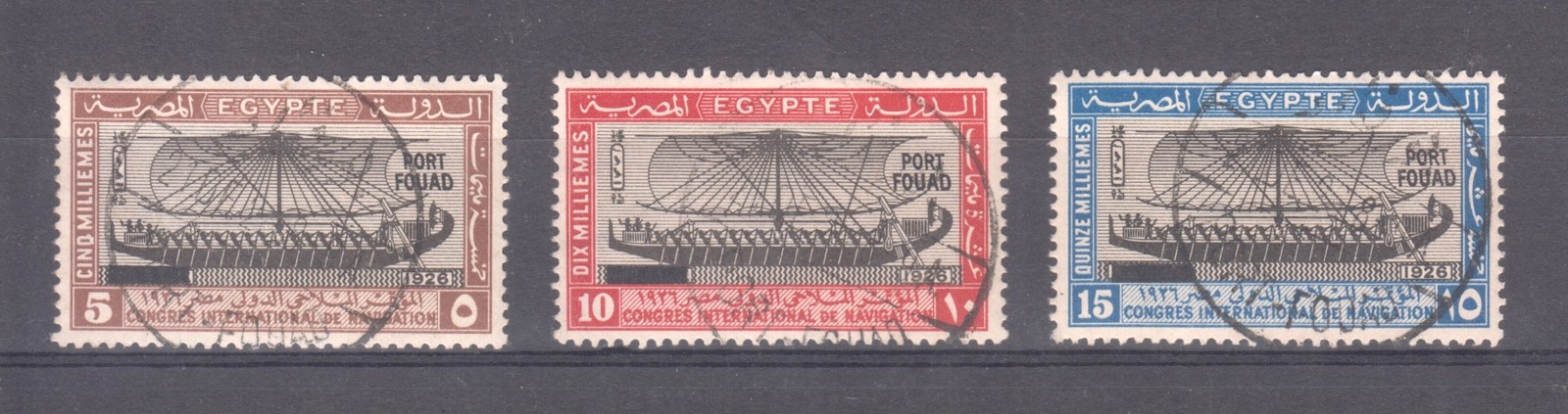 Egypt, Sc 121-3, 1926 5m-15m Port Fouad Set Used with Gum - Guaranteed Genuine