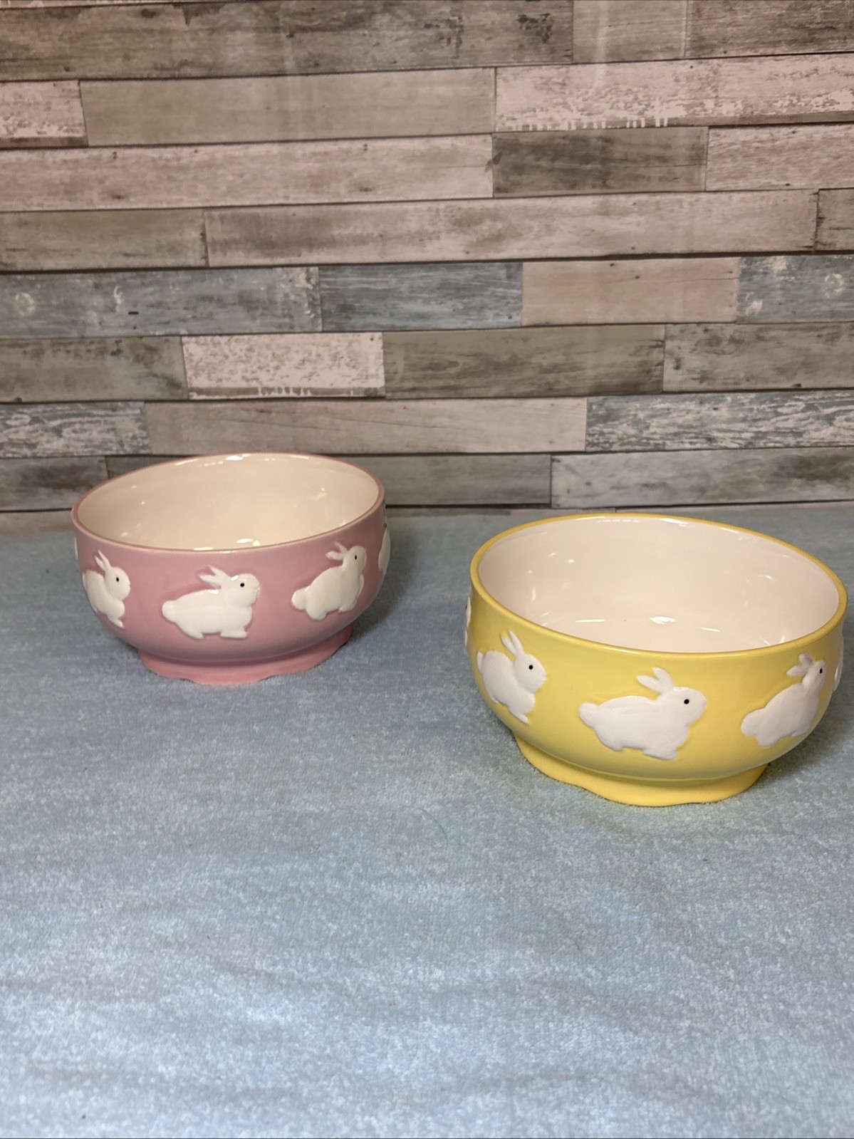 Global Design Connections Easter Bowl Set Of 2  Yellow & Pink With Bunnies 6”
