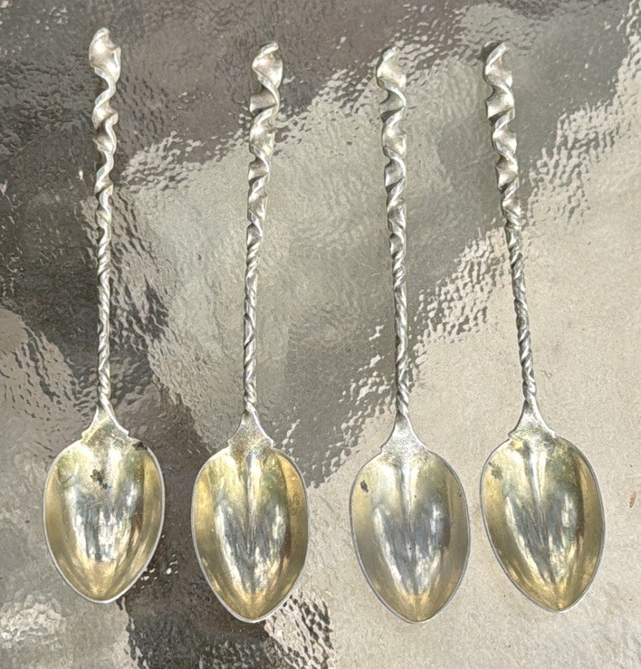 J. E. Caldwell & Co. Twist Handle Sterling Silver Demitasse Spoon Antique (4)