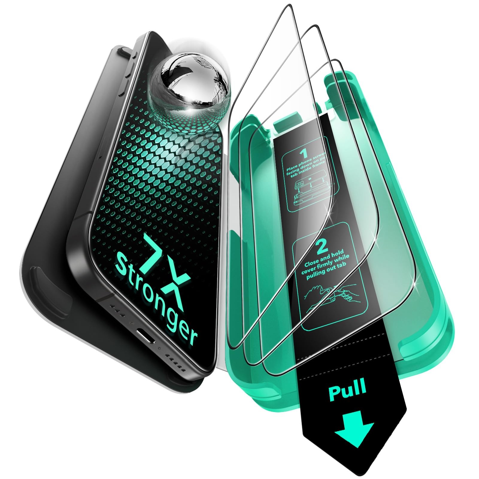 iPhone 15 Pro Max Screen Protectors 3 Pack Tempered Glass Military Grade Longest