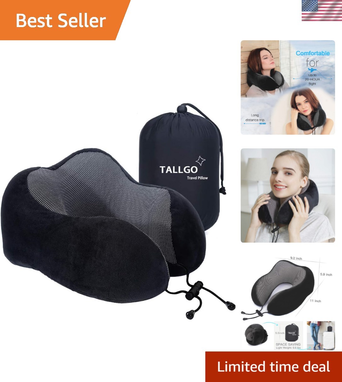 Travel Pillow, Best Memory Foam Neck Pillow Head Support Soft Pillow for Slee...