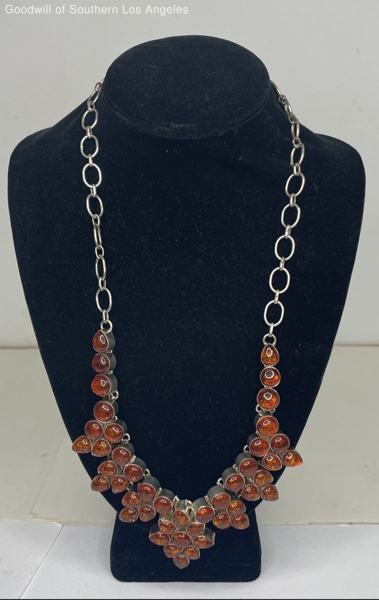 Amber Silver Tone Bib Necklace