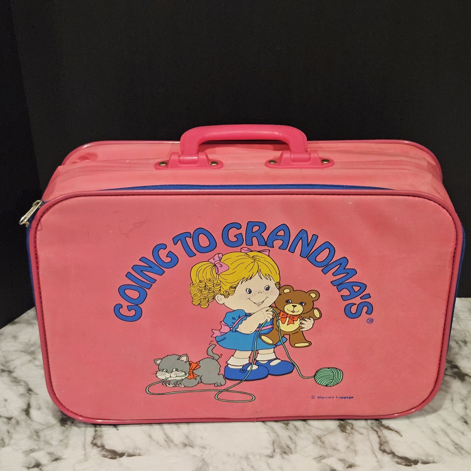 Vintage 1980s “Going to Grandma’s” Pink Kids Suitcase Mercury Luggage Taiwan