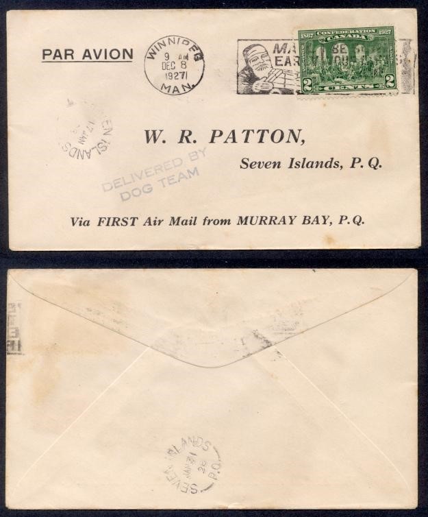 CANADA MURRAYBAY PQ/SEVEN ISLANDS DEC 8 1927 FFC