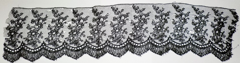 Black Mourning Trim Edging Vintage Antique Victorian Chantilly Lace BB87-38*