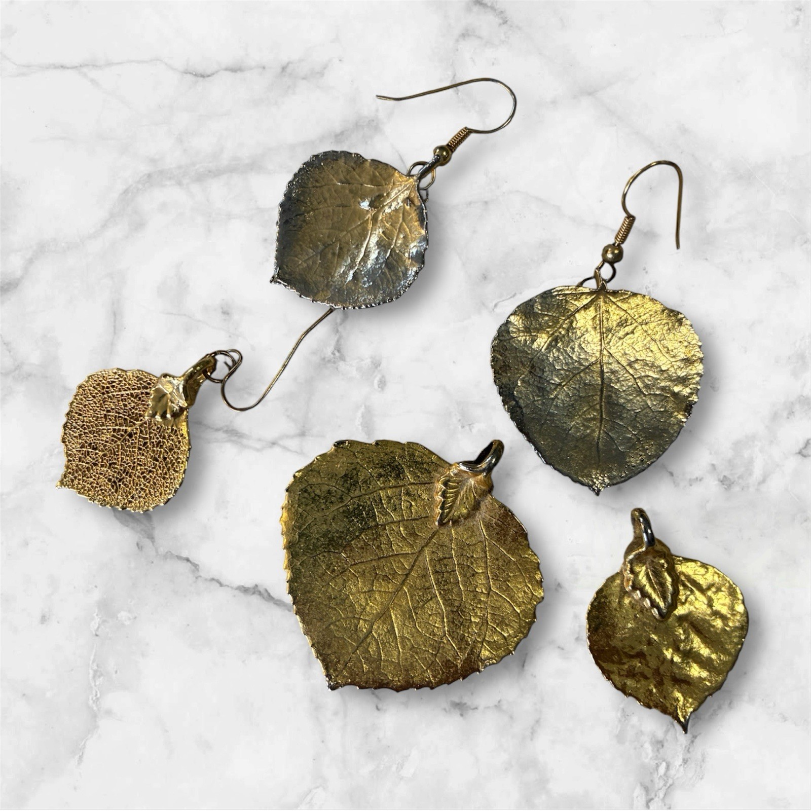 5 Piece Vintage Mixed Gold Dipped Leaf Earring Pendant Lot