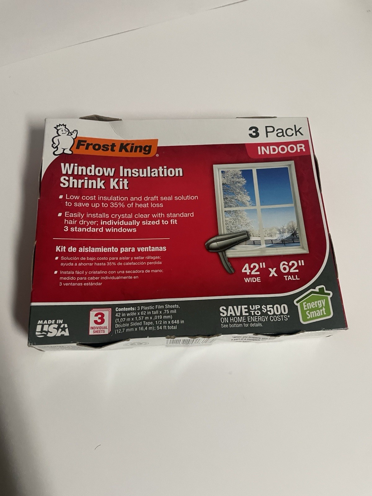 Frost King Window Insulation Shrink Kit 3 Pack 42"x62" Clear Energy Smart