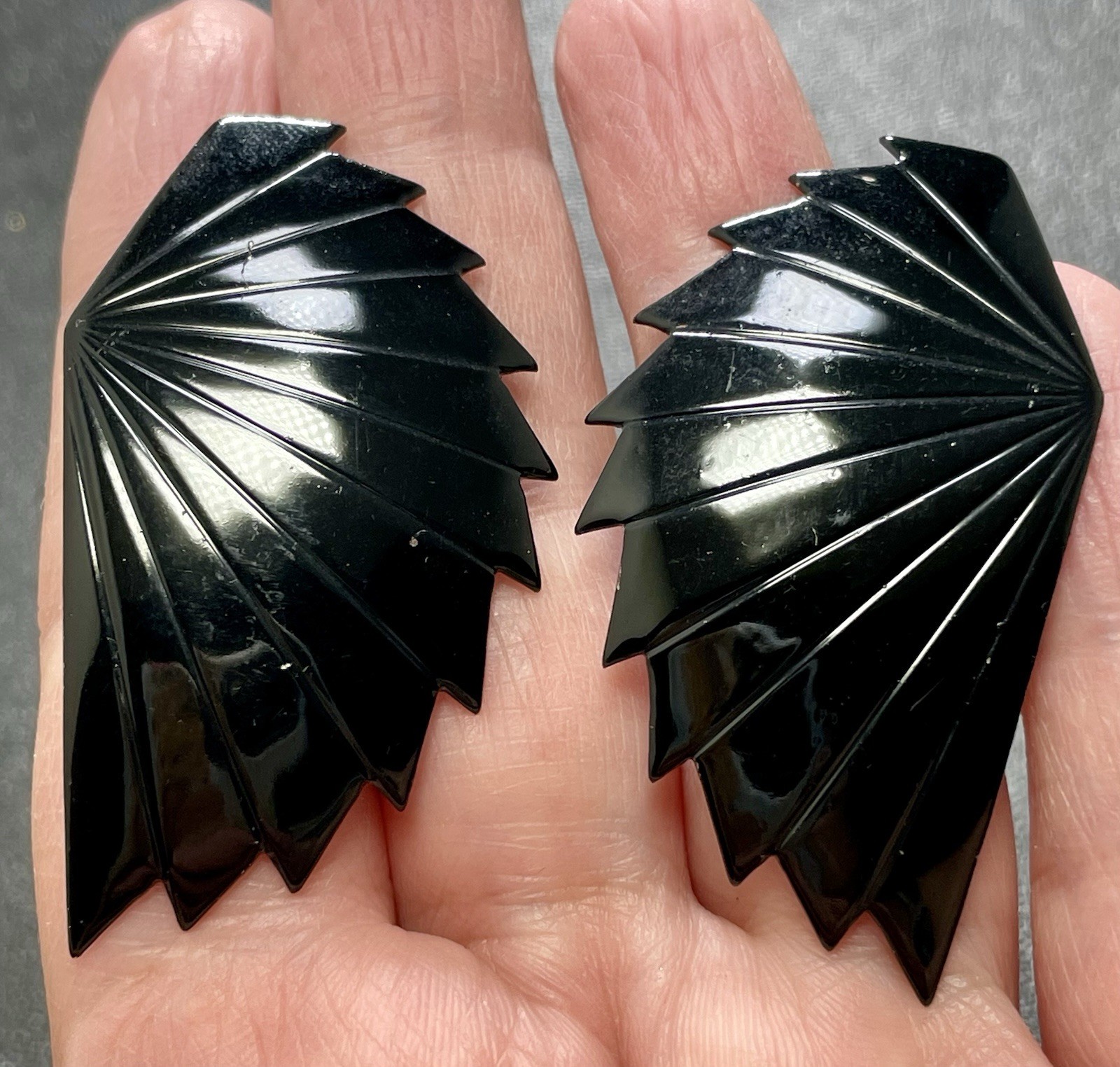 Vintage 2” Large Black Abstract Enameled Metal Drop Earrings