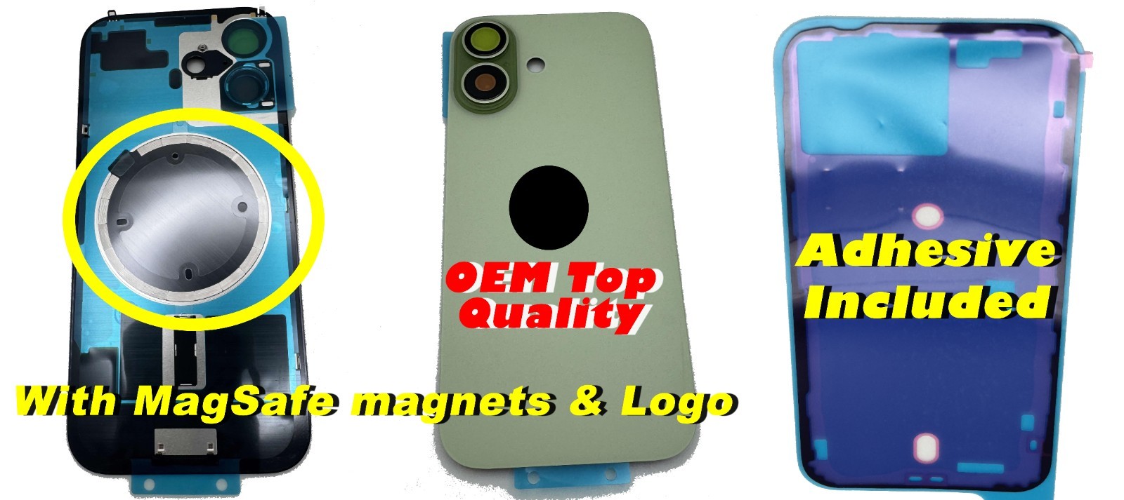 iPhone 17 Back Glass Rear Cover w/ Lens MagSafe Magnets & Adhesive