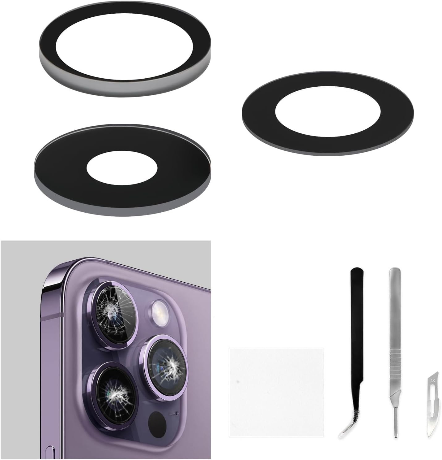 For iPhone 14 PRO Rear Camera Lens Replacement with Dual Sided Adhesive 1 Back