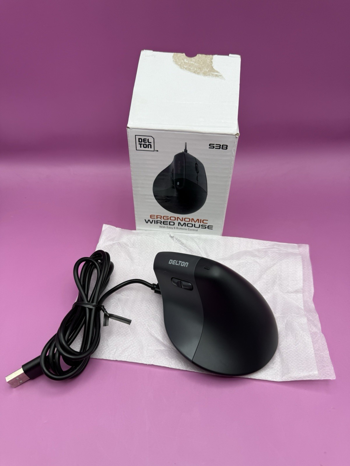 Delton S38 Wireless Ergonomic Computer Mouse with Auto-Pair USB - Black