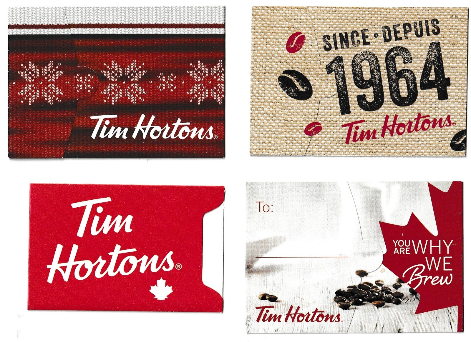 4 collectible rare TIM HORTONS 2016 2017 2023 gift cards' ENVELOPES COVERS #5