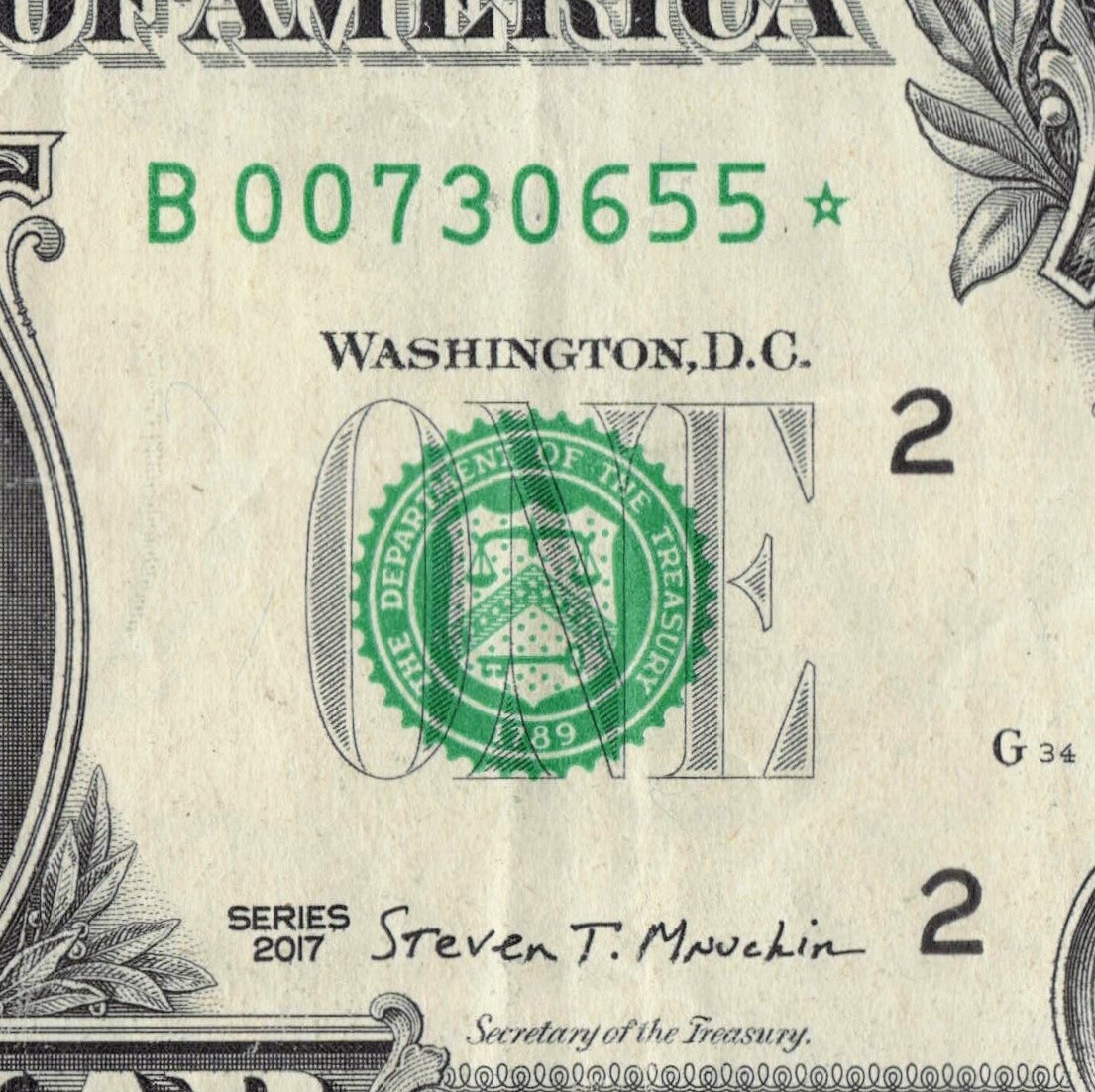 Series 2017 Star Note B New York 3.2M Pack Run 1 of 1 $1 Dollar Bill B00730655*