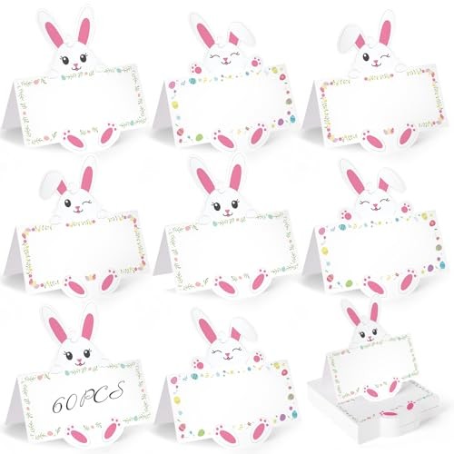 60Pcs Table Place Cards 3.5 x 4.3 Inch Cute Bunny Name Place Cards M Easter