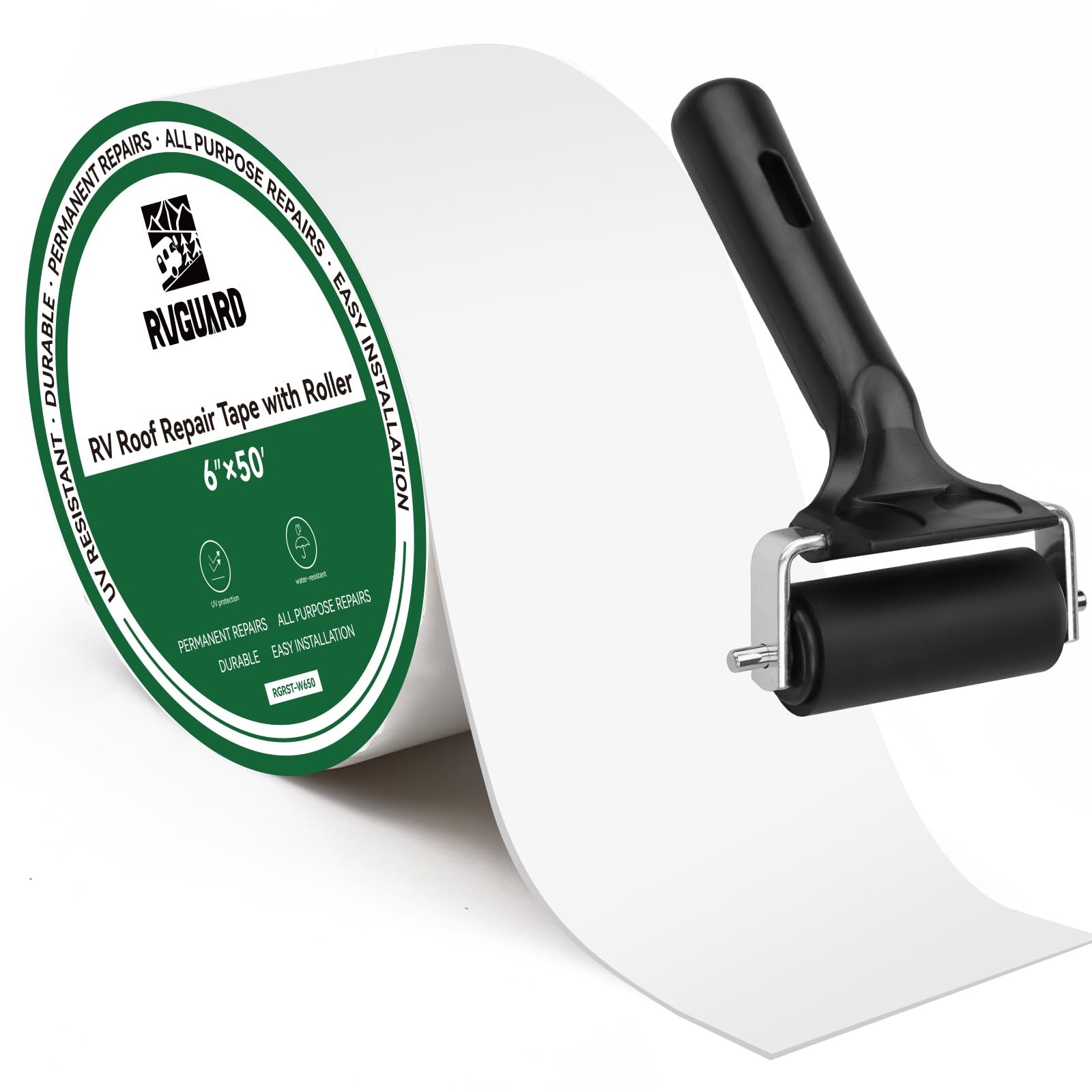 RVGUARD 6" x 50ft RV Roof Sealant Tape White, UV Resistant & Weatherproof Roo...