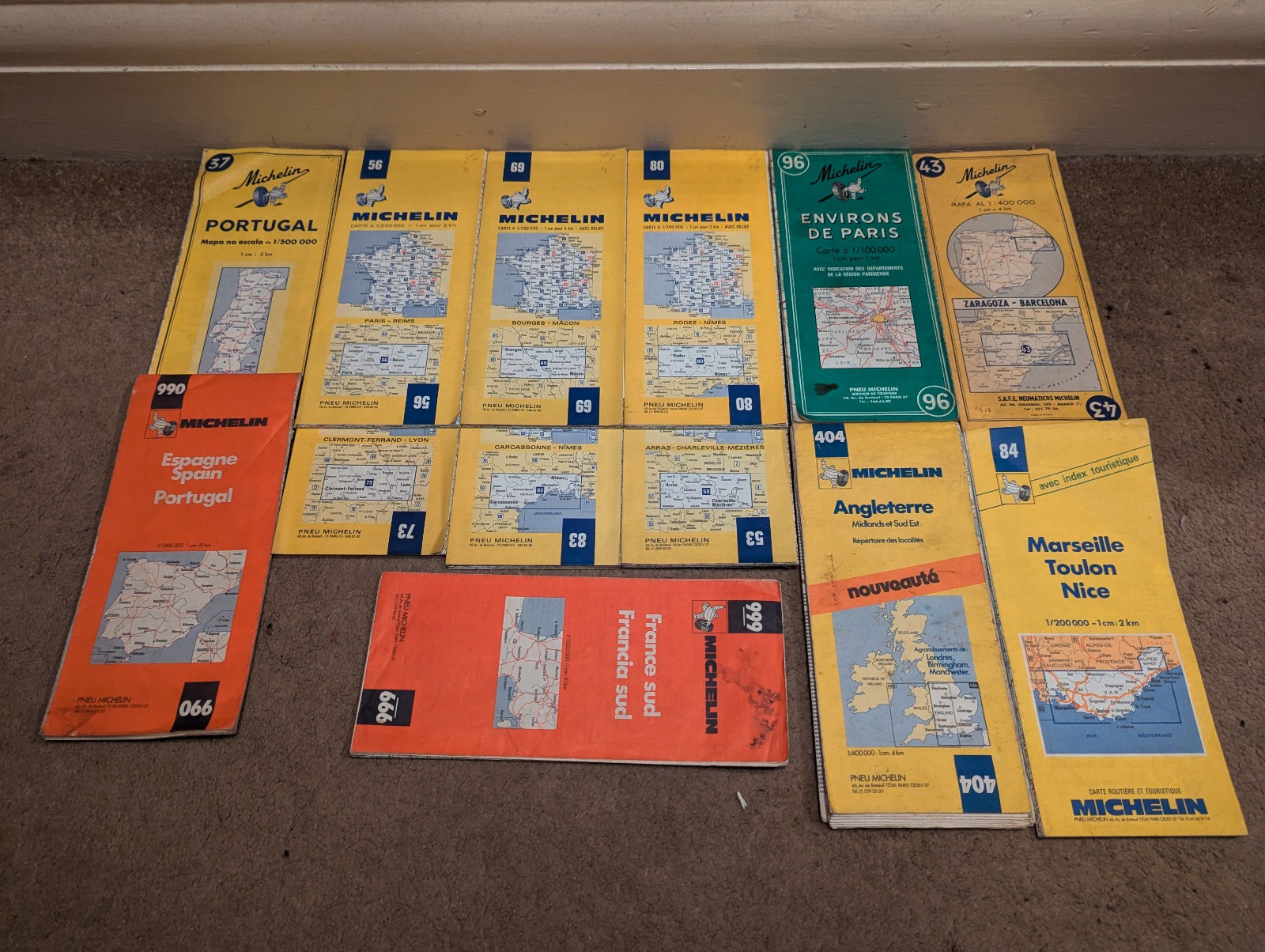 13x Vintage Michelin Fold-out Maps Lot Europe France Spain Portugal UK 1960-80s