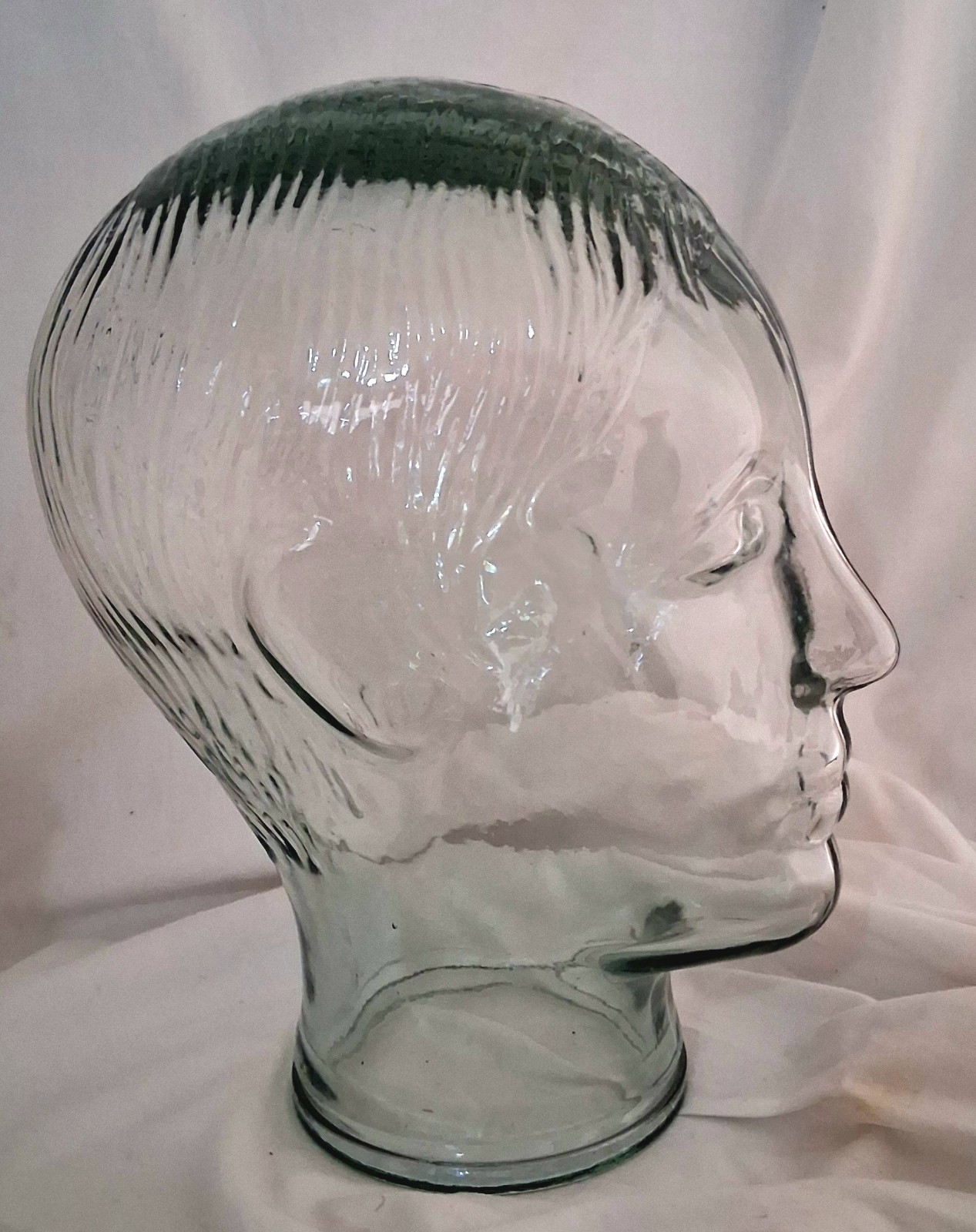 Vintage Pier-1 Clear Glass Display Head Mannequin Hat Wig Head 