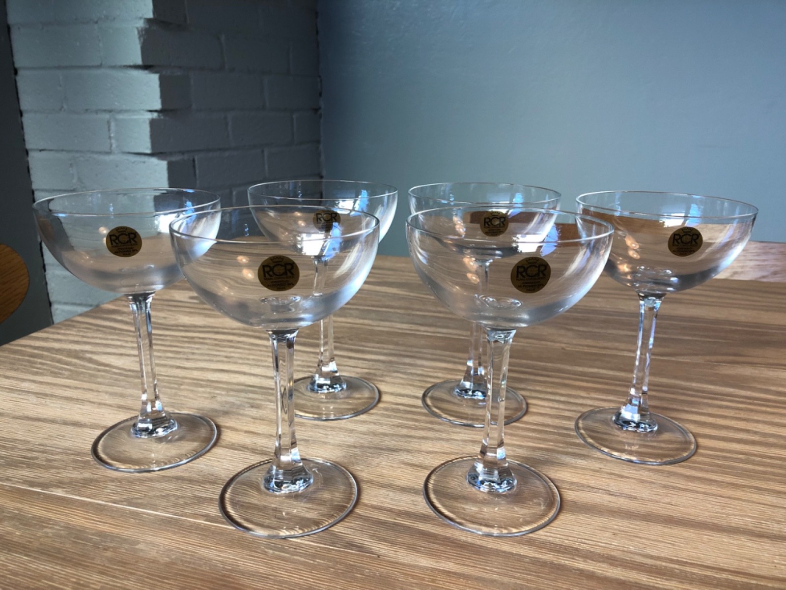 Set of 6 RCR Royal Crystal Rock Cristallo Italia Wine Glasses Champagne Coupes