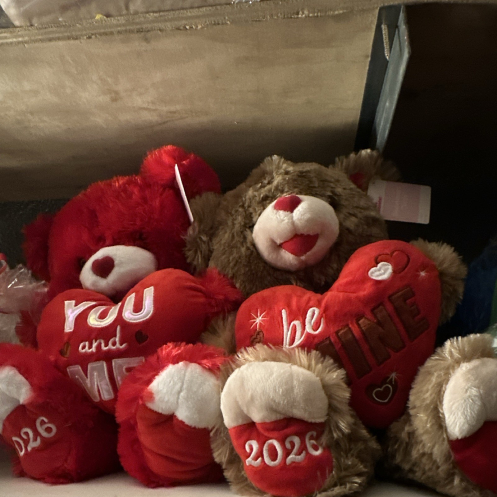Valentine's Day Plush Bears Red Brown 'You and Me' 'Be Mine' Heart Pillows