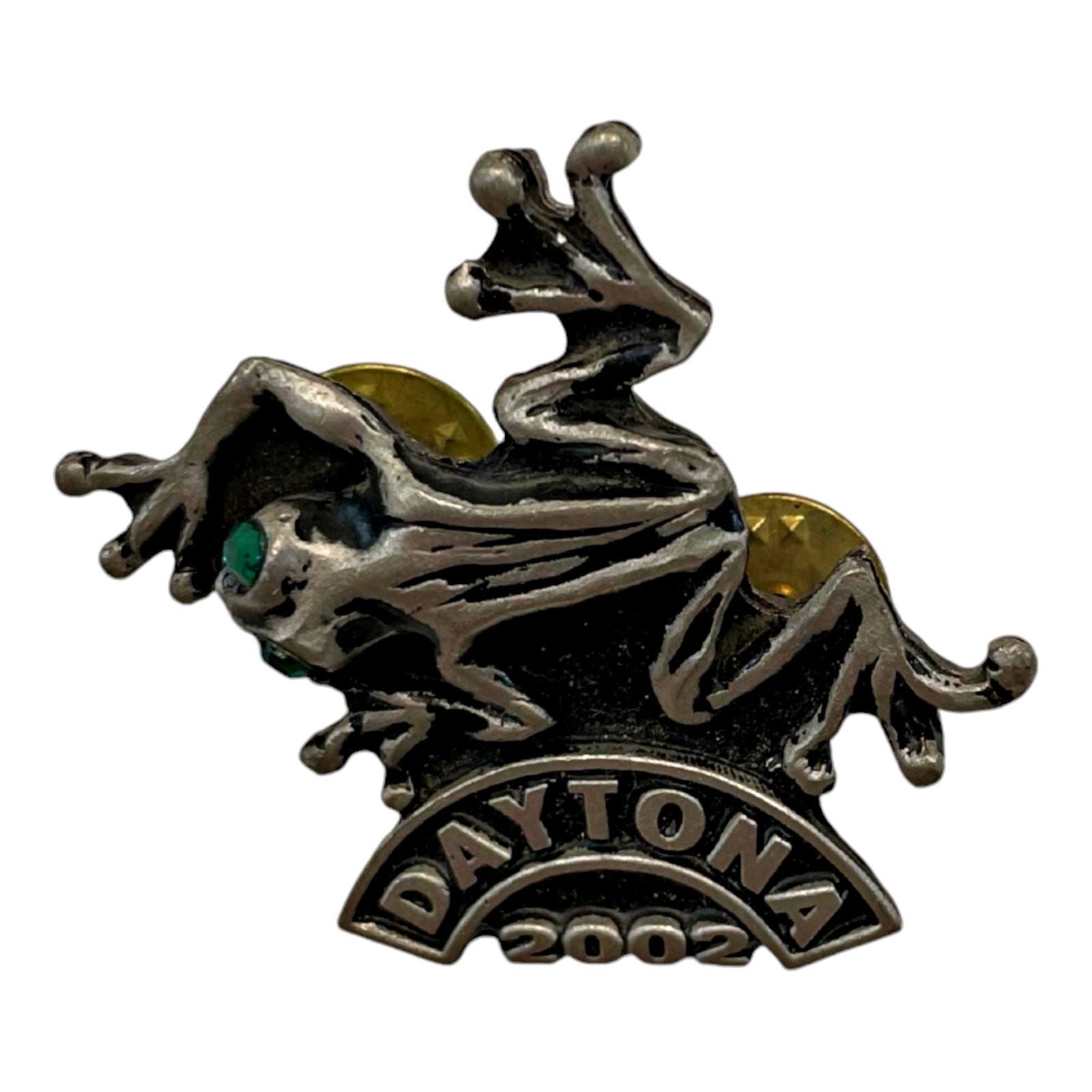 Daytona Beach 2002 Frog Green Eyes Pewter Pin Signed Lady Hawk Biker Spring 