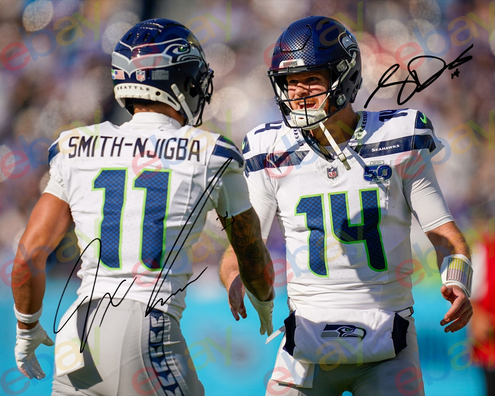 Sam Darnold Jaxon Smith Njigba - REPRINT signed 8x10 Photo Seattle Seahawks