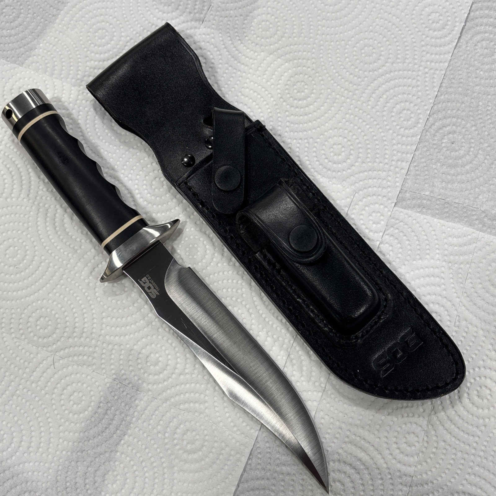 SOG Taiwan Trident 2.0 S2B Micarta Handle Fixed Blade Knife W/ Sheath. (FTS)