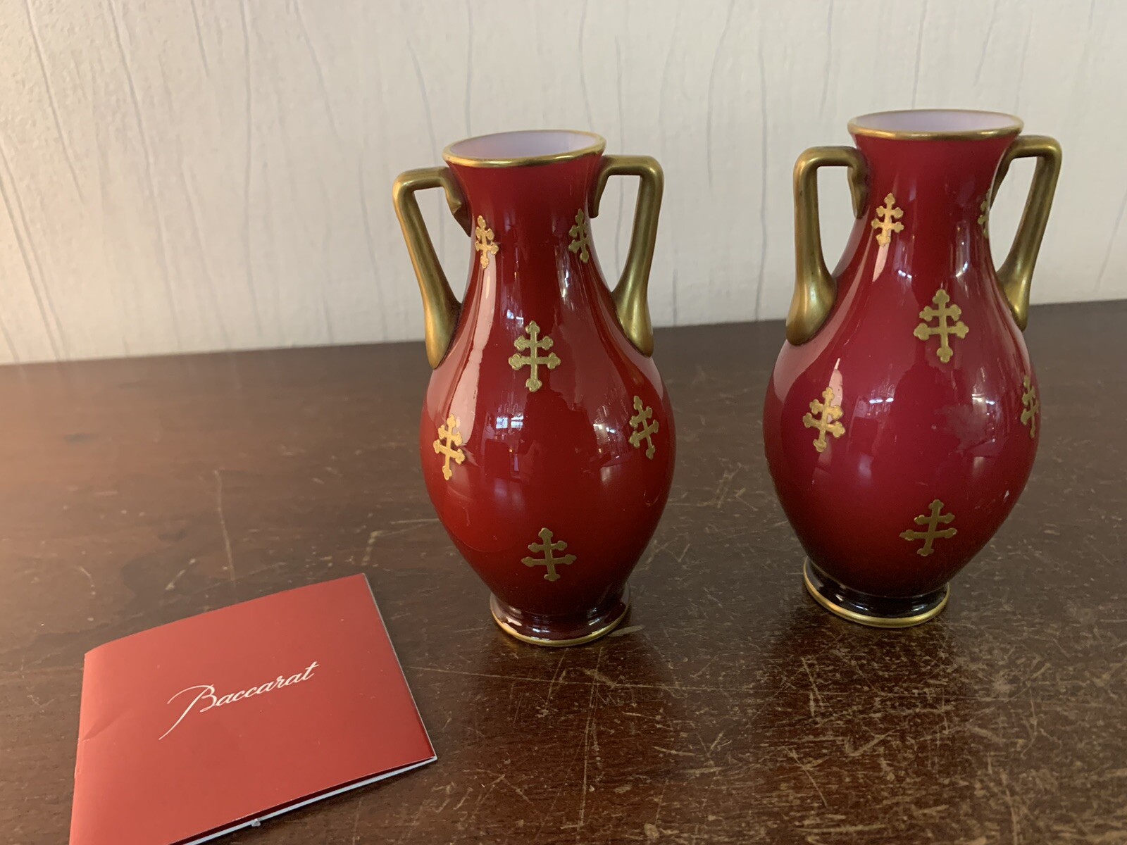 Pair Of Vases Baluster IN Opaline cross Of Lorraine Baccarat (Price Of Pair)