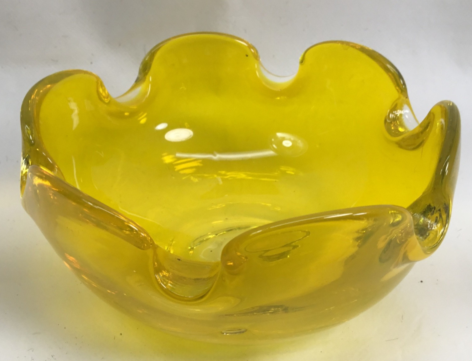 Vintage Ashtray Hand blown Sun yellow Art glass Ashtray