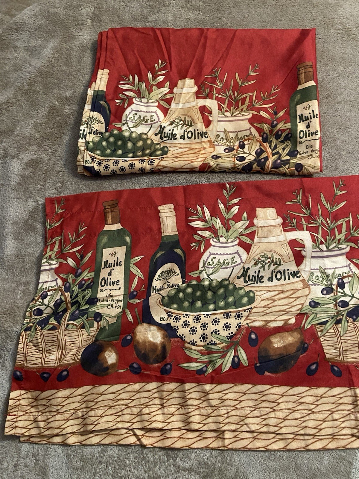Decorative Kitchen Curtain Cafe 3 Piece Set Baskets Olive Oil Country Farmhouse