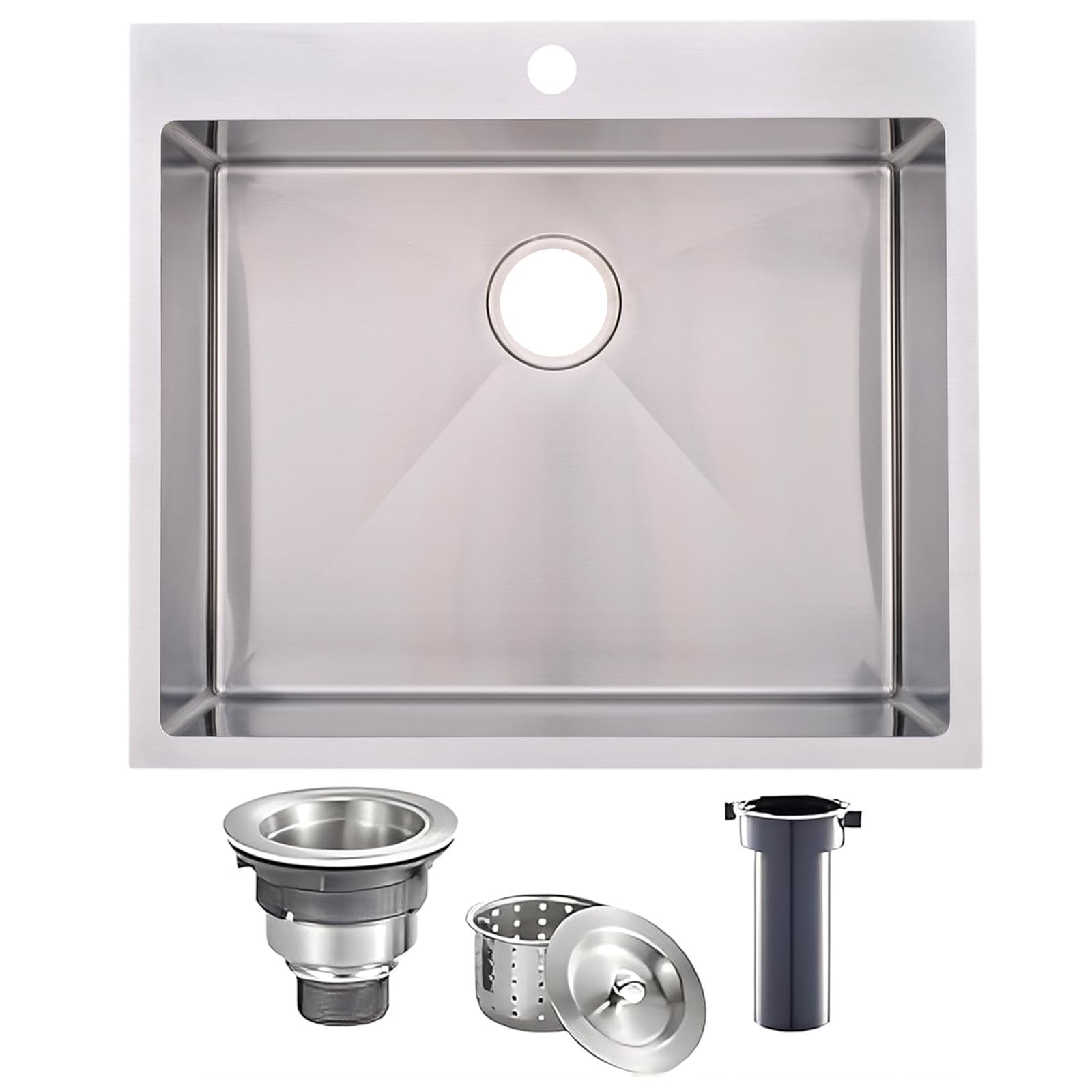 25x22 Inch Drop In Kitchen Sink, 25 Inch Top Mount 16 Gauge Stainless Steel S...