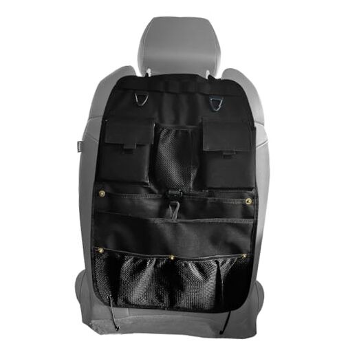 Car Seat Back Organizer with Multiple Storage Pockets, Black Mesh and black