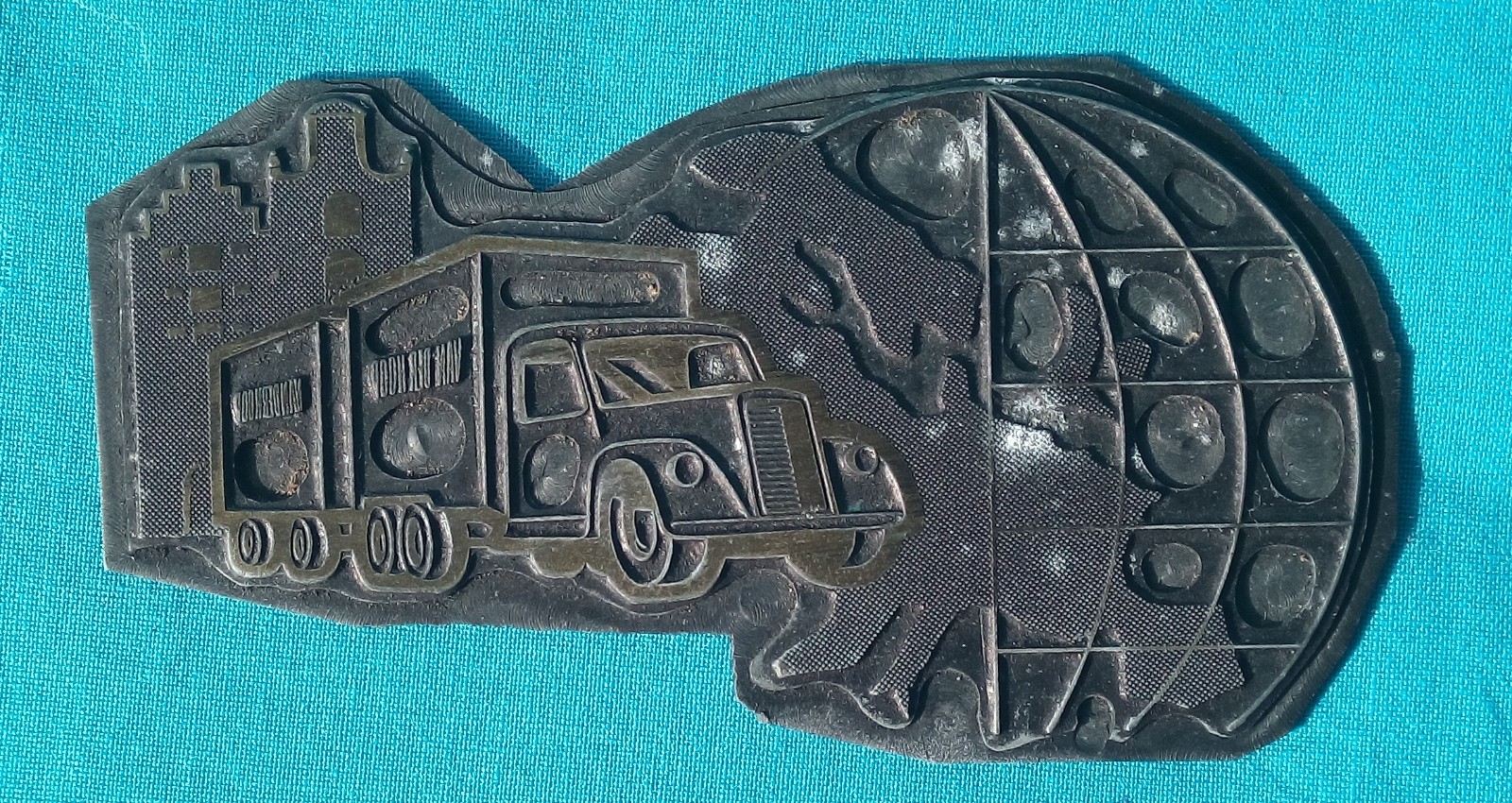 PRINTING PLATE BLOCK TRUCK GLOBE VAN DER HOOP 1950s