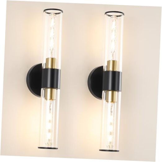 Black and Gold Bathroom Wall Sconces, Hardwired Sconce Clear Glass Black&Gold