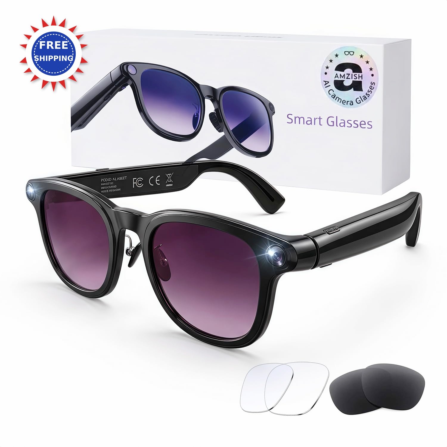 AI Smart Glasses with Camera Bluetooth 1080P Video Recording Sunglasses Women