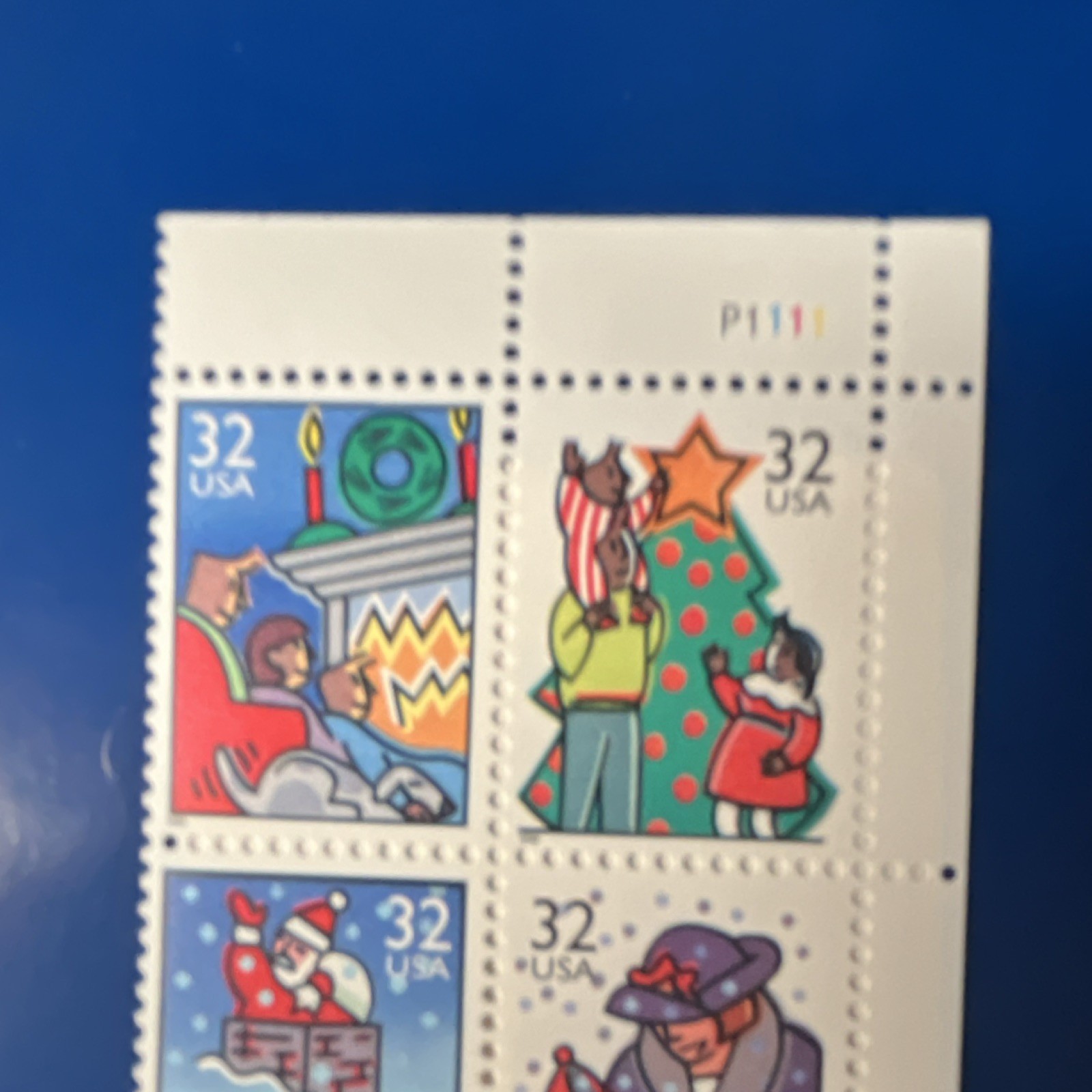 US 32 Cent Plate Block MNH Christmas Holiday Multi-Color United States Stamp