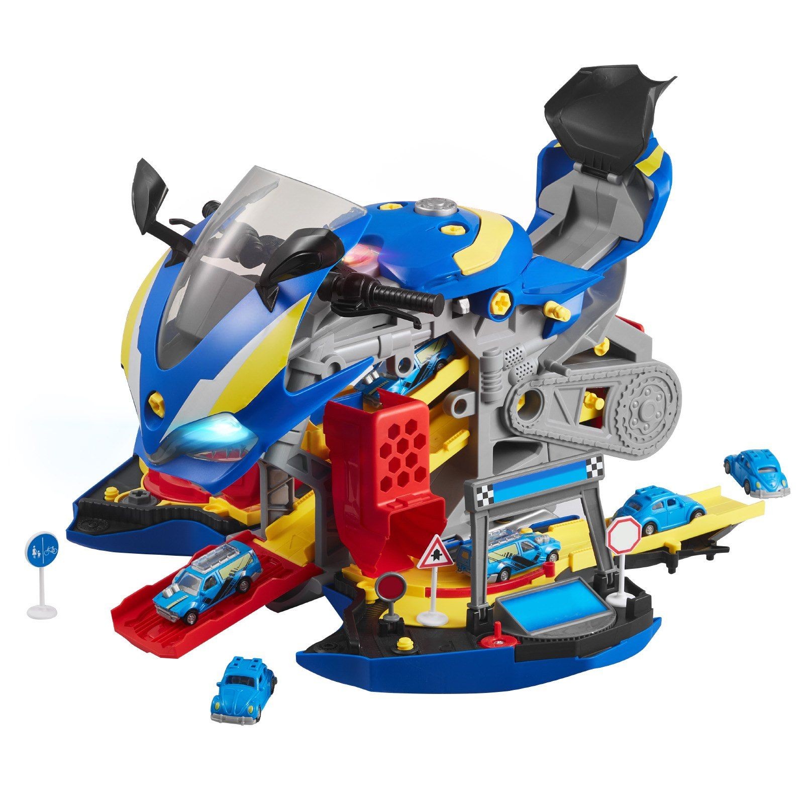 Kids Motorcycle Mechanic Toy 25 Parts LED Sounds Track Racing Blue