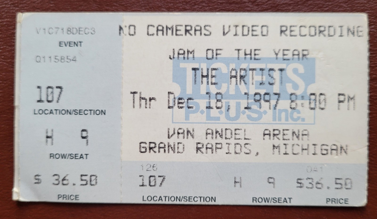 The Artist Prince Concert Ticket Stub 1997 - Van Andel Arena, Grand Rapids, MI