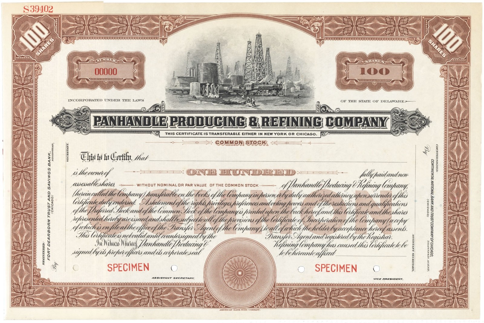 Panhandle Producing & Refining Company. Stock Certificate.