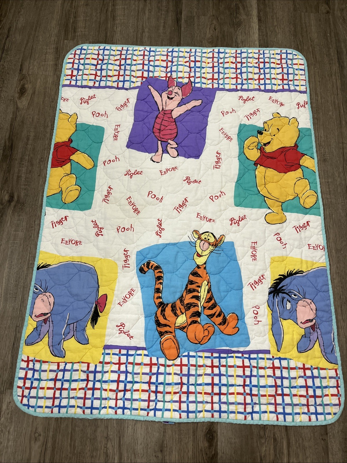 Vintage Winnie The Pooh Quilt Blanket Comforter Baby Toddler 1996 USA Disney