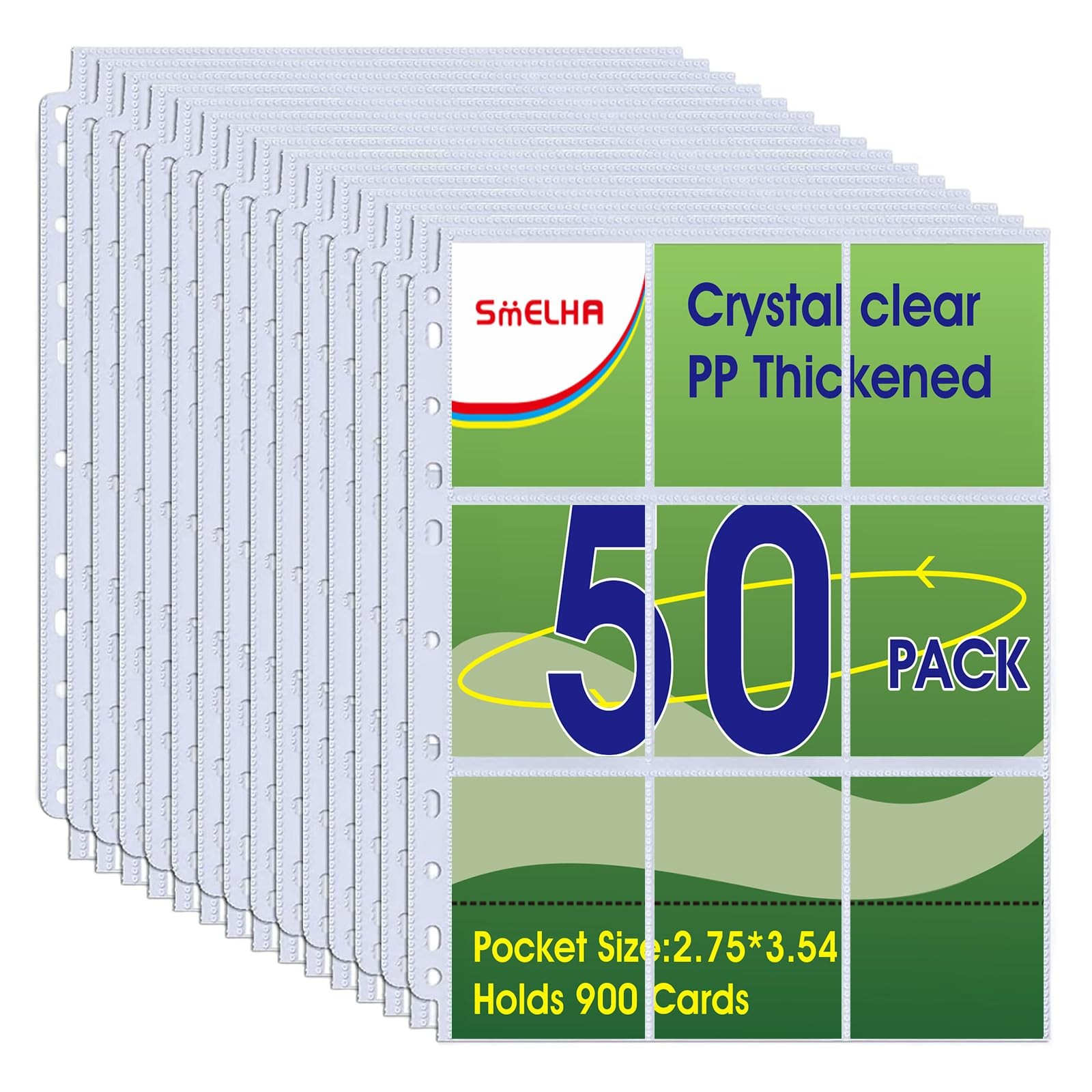 50 Pack,9 Pocket Page Protector, Trading Card Sleeve, Baseball 50, Clear 