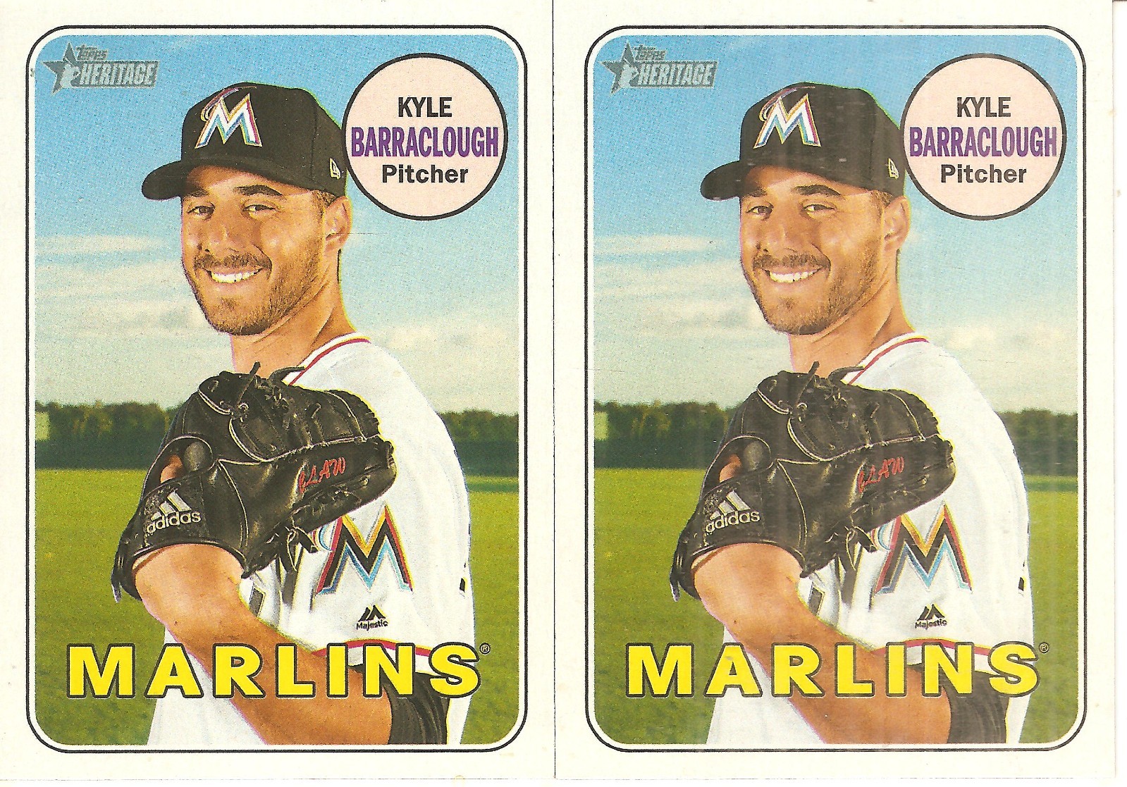 2 CARD 2018 TOPPS HERITAGE KYLE BARRACLOUGH BASEBALL CARD LOT