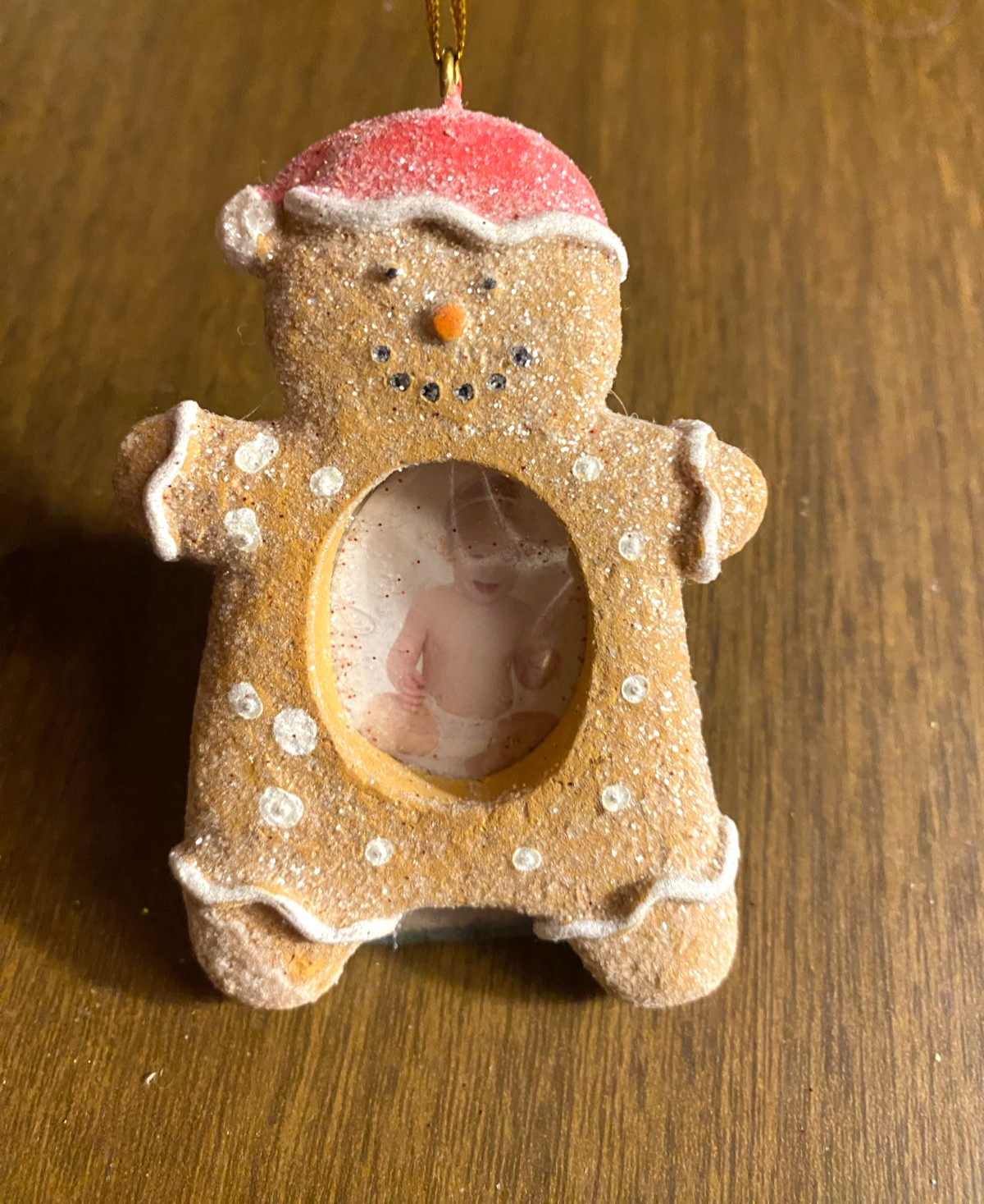 Resin Gingerbread Man Picture Frame Christmas Ornament w Magnet 3 1/4" NOS