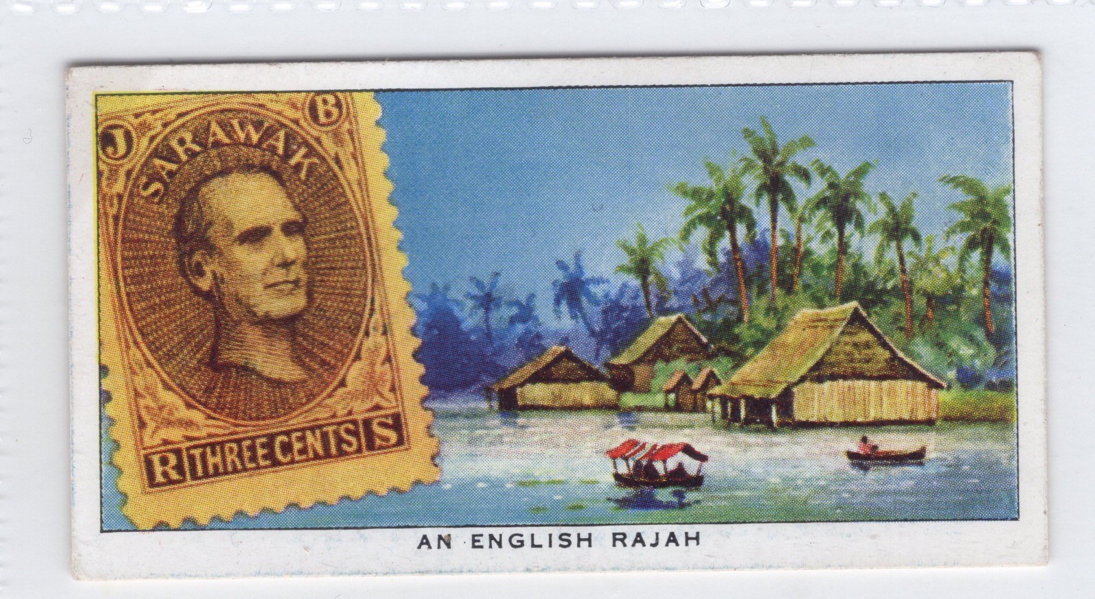 Cigarette Card featuring Postage stamp. Sir James Brooke (English Rajah) Sarawak