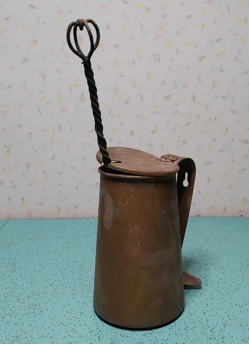 Vintage Brass Fire Starter Fireplace w Wrought Iron Handle Pumice Cape Cod Shop