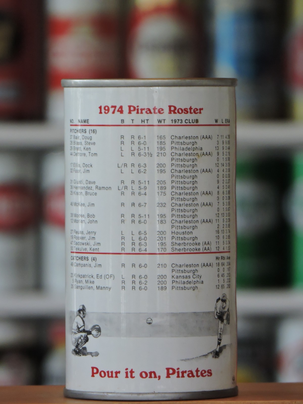 IRON CITY DRAFT BEER, PITTSBURGH, PA., 1974 PIRATES ROSTER CAN #2-81-14