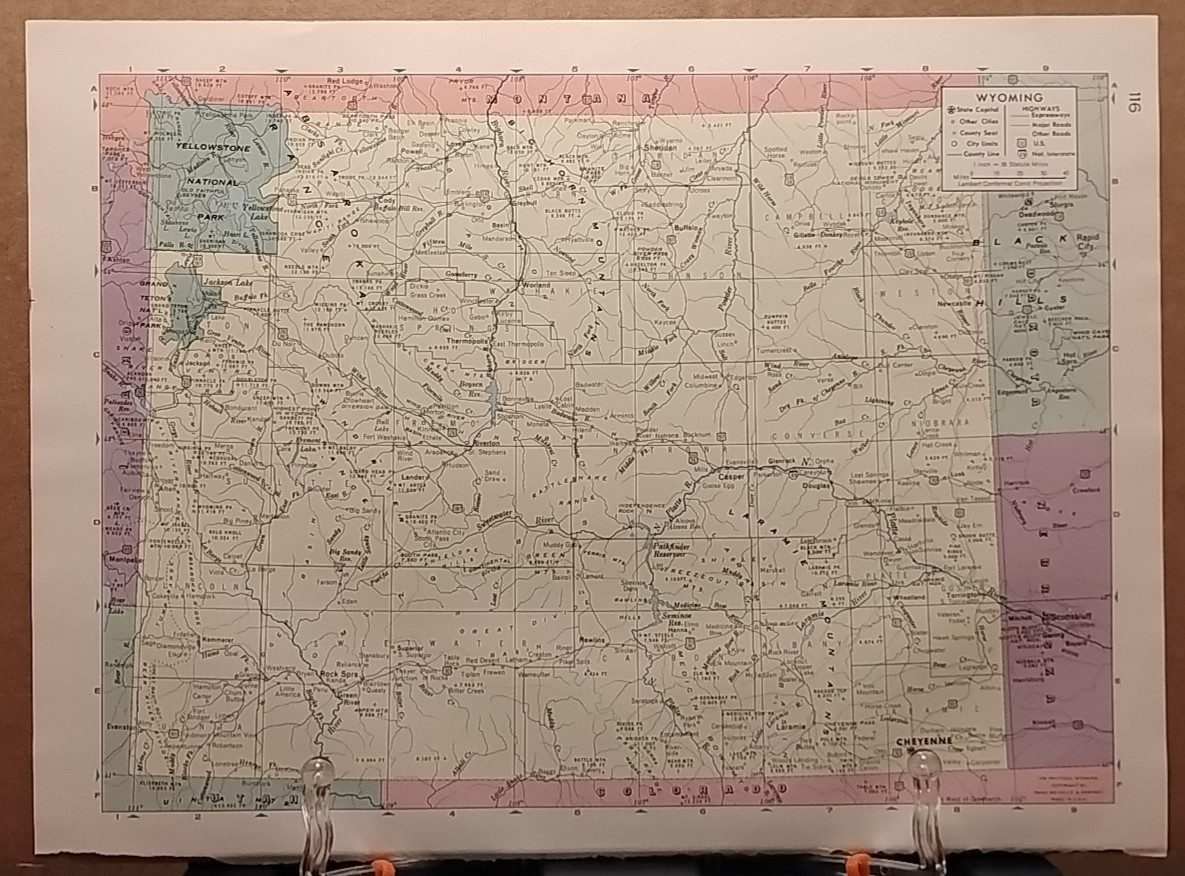 Old Vintage WYOMING Atlas Map 1961 MSM Life Pictorial Atlas of the World