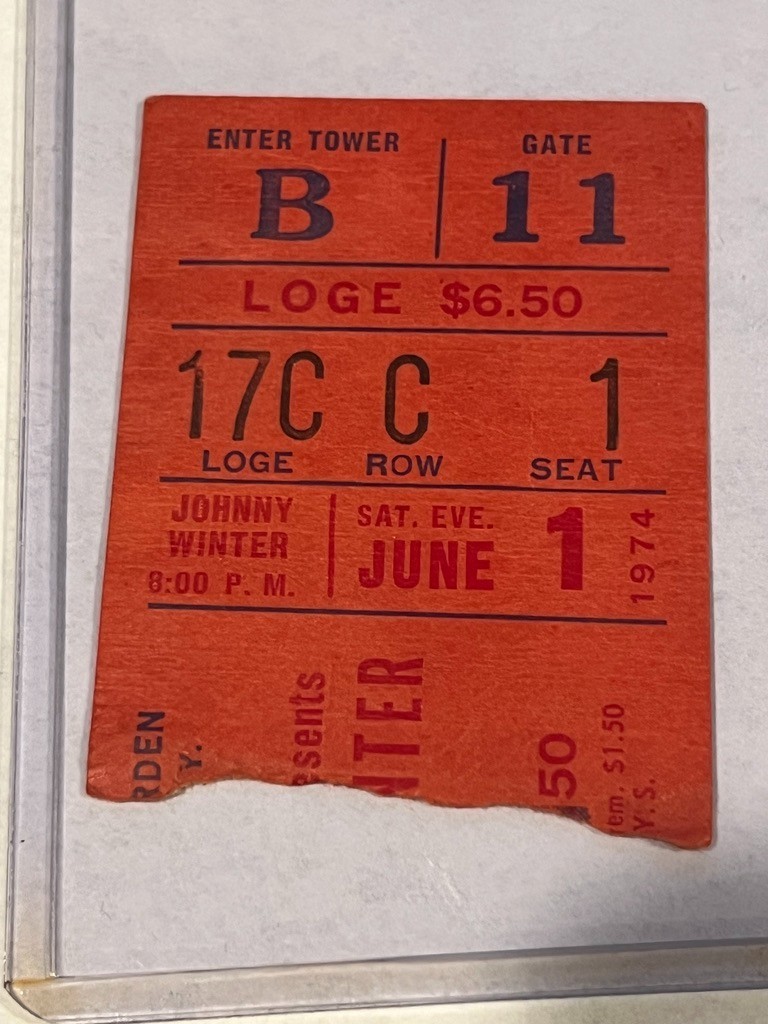 Johnny Winter June 1 1974 Madison Square Garden Ticket Stub